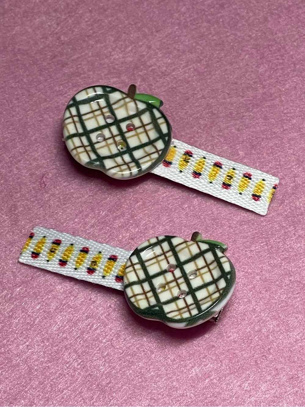 2 listings for $15 Handmade Cute Green Plaid Apple Hair Clips - Set of 2